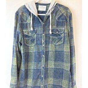 BKE Vintage Long sleeve Snap Button Shirt Men's Large Plaid Hooded Athletic fit